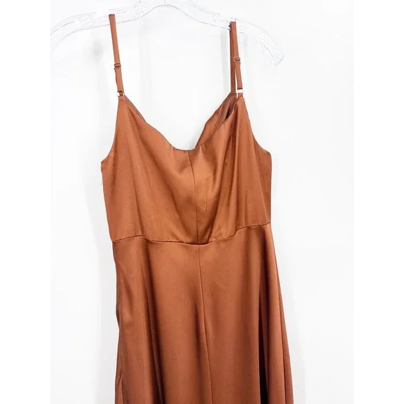Revelry Skye Satin Cowl Neck Maxi Dress Terracotta Copper Bridesmaid Gown 14 - Picture 4 of 10